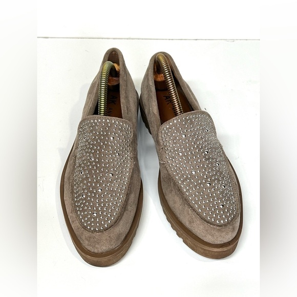 ANNE KLEIN Taupe suede DORSEY silver studded loafers size 7 - Picture 7 of 9